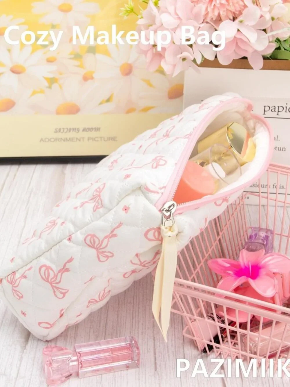 3 Piece Quilted Makeup Bag Set - Cute Zipper Organizer for Cosmetics, Toiletries
